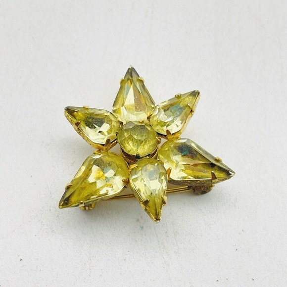 Kramer Yellow Rhinestone Scatter Pin Gold Tone Flower Nature Garden Trees Floral - Picture 3 of 7